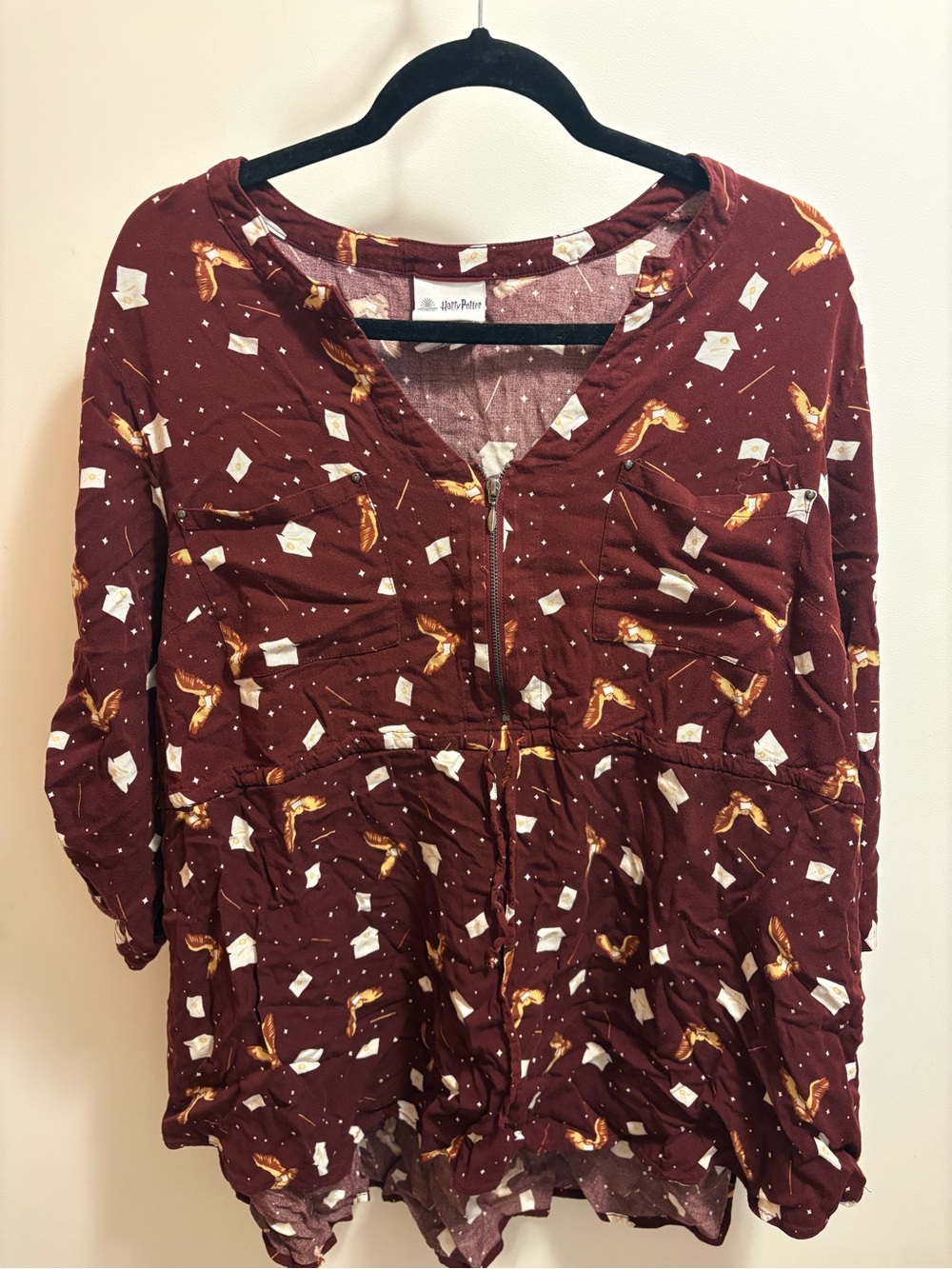 Torrid X Harry Potter Burgundy Owl and Letter Zipper Tunic, Size 3 (22/24)